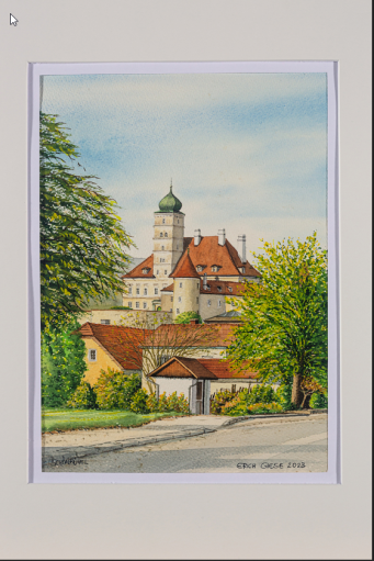 Aquarell Schloss Schönbühel, Werk von Erich Giese